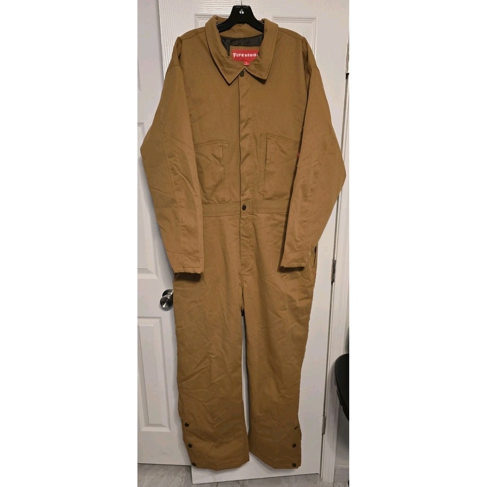 Firestone Mens Coveralls Water Resistant Twill Biege Quilted Overall Size XL NWT